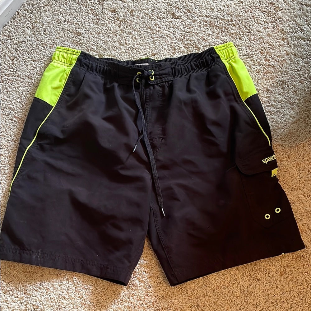 Speedo Black and Neon Green Swim Shorts